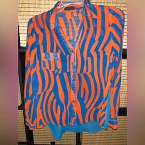 Mine Brand Womens Blouse. Size small. Orange and blue in color.